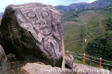 clf0148 El Chacquira stone carving in gorge of Rio Magdalena