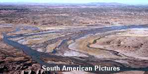 The shallow River Desaguadero meanders across a high plain